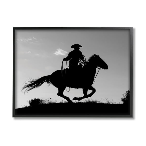 Southwestern Cowboy Silhouette Horse 30 in x 24 in Framed Photography Art Print, by Stupell Home Décor