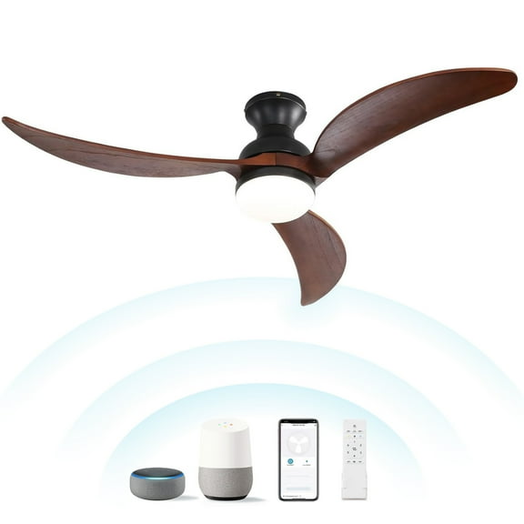 Sofucor 52" Flush Mount Ceiling Fan with LED Lights and Remote Control, Modern