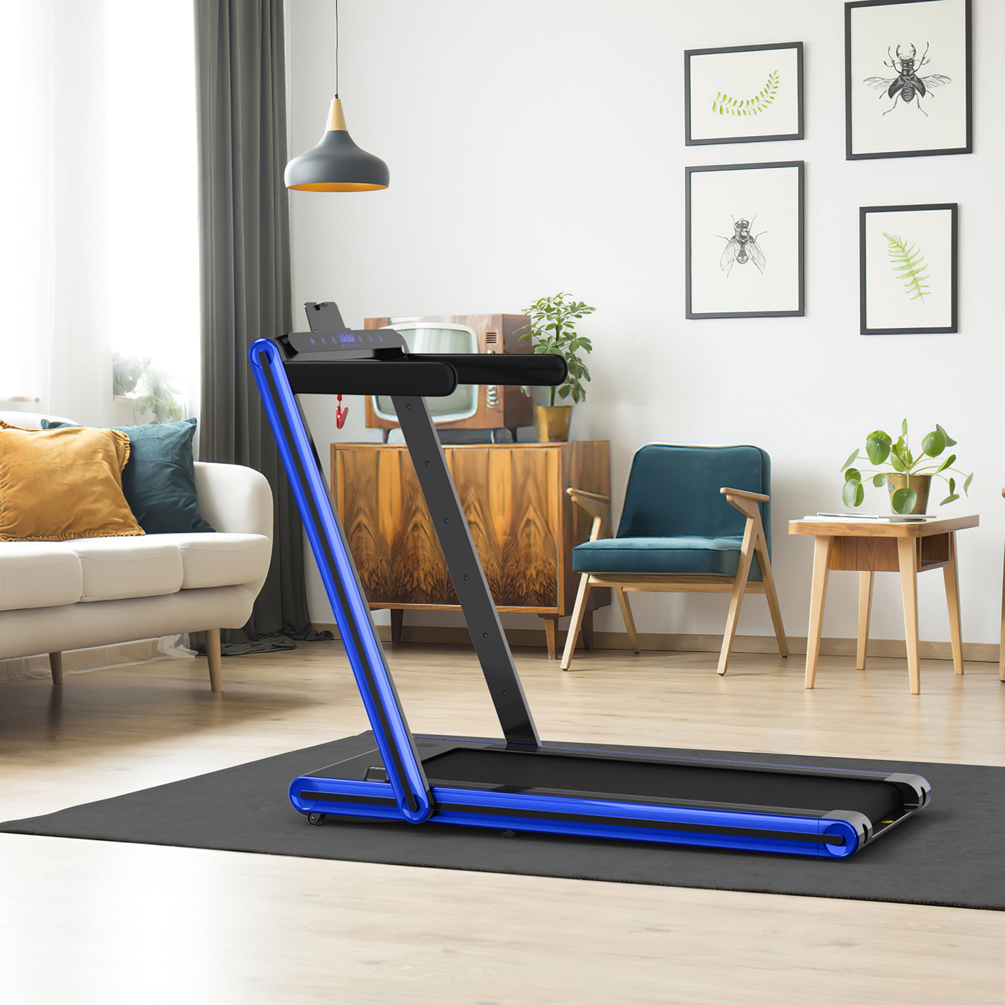 Gymax 2.25HP Folding Treadmill 2-in-1 Walking Running Machine w/ APP & Remote Control Blue