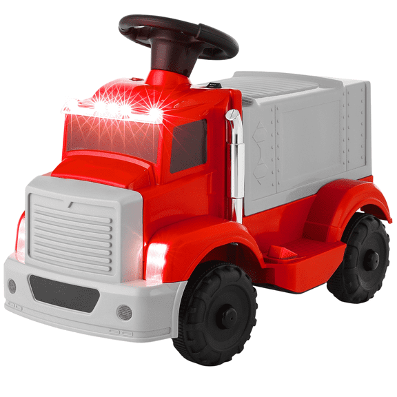 TLSUNNY 6V Kids Ride On Truck Toy, Electric Vehicle W/ Dual-Door Cargo Storage, Music, Horn, Foot Pedal Control, Ideal Gift for Toddlers, Red