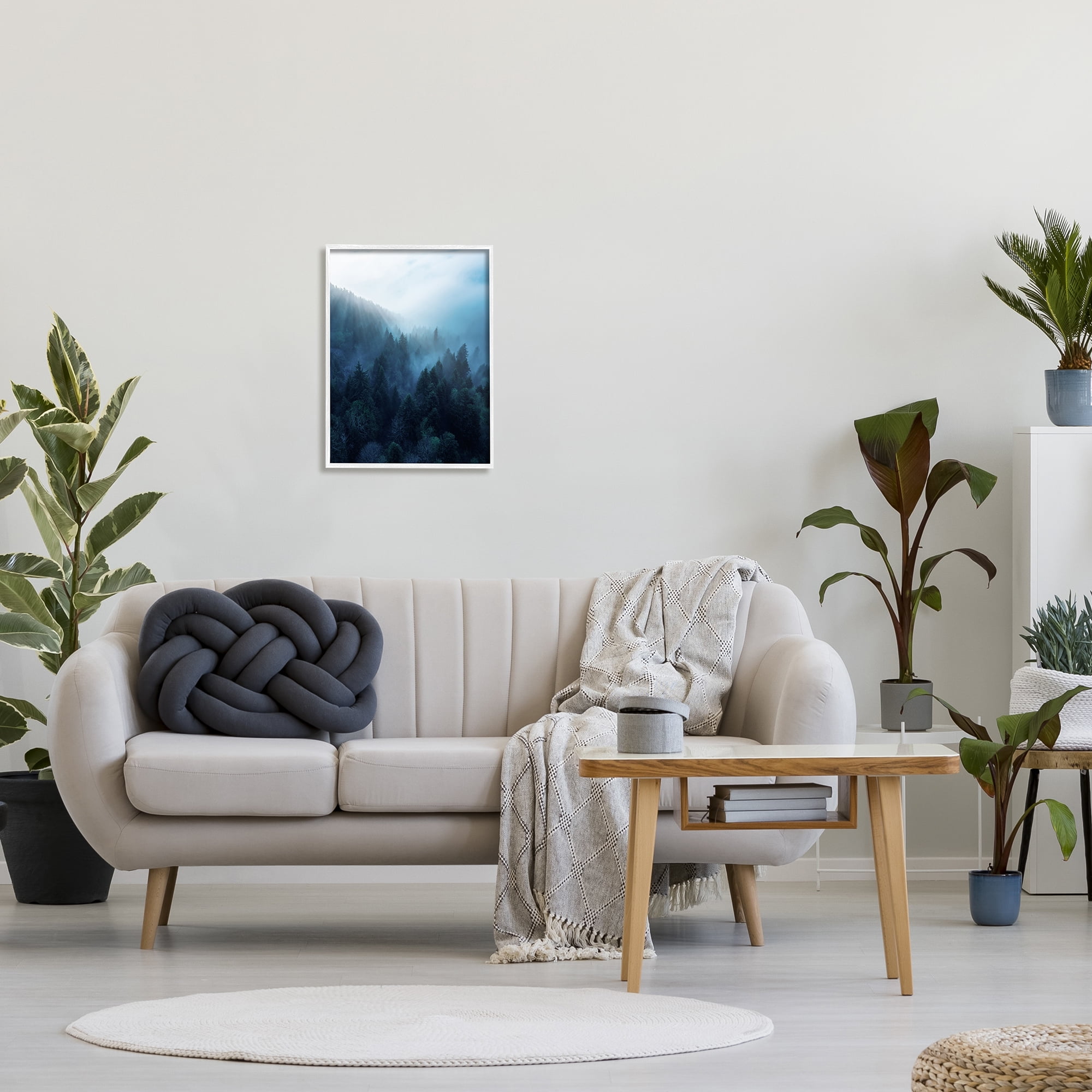 Stupell Industries Daylight over Pine Forest Mountain with Fog Photography Framed Art Print Wall Art, 16x20, By Unsplash