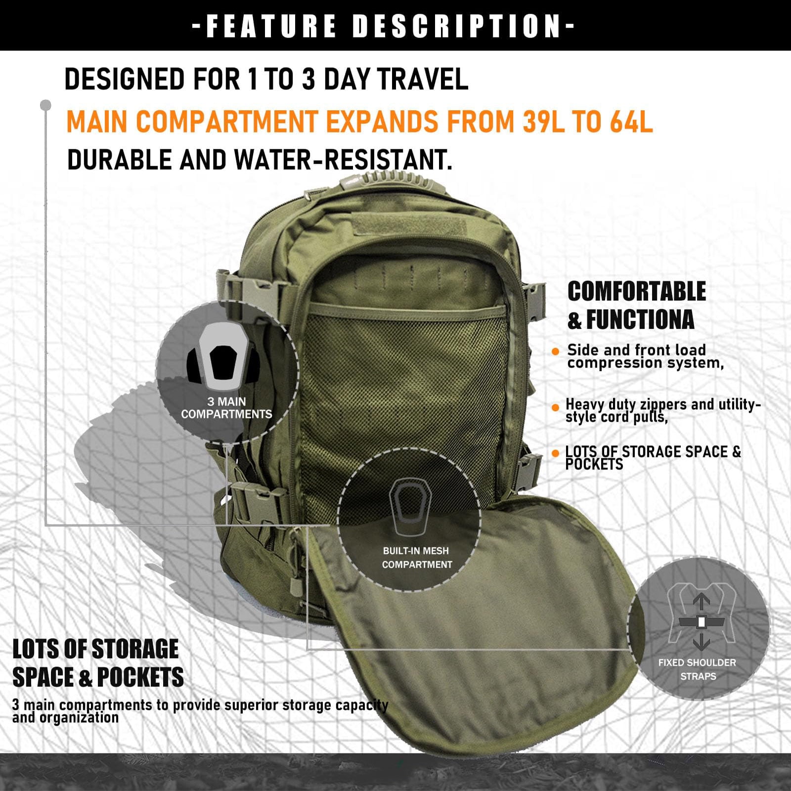 Backpack for Men Women Camping Hiking Large Multifunction Outdoor Sport Rucksack Molle Bag Backpacks