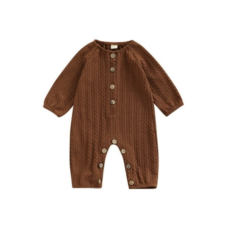 

Sunisery Newborn Baby Girls Boys Knitting Rompers Long Sleeve Single Breasted Sweater Jumpsuits Autumn Winter Clothes Dark Brown 6-9 Months