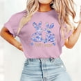 thumbnail image 4 of Easter Shirt for Women Floral Pattern Twin Bunnies Graphic Tee Short Sleeve Crewneck Casual Fit Festival Apparel Spring Holiday Gift For Her, 4 of 5