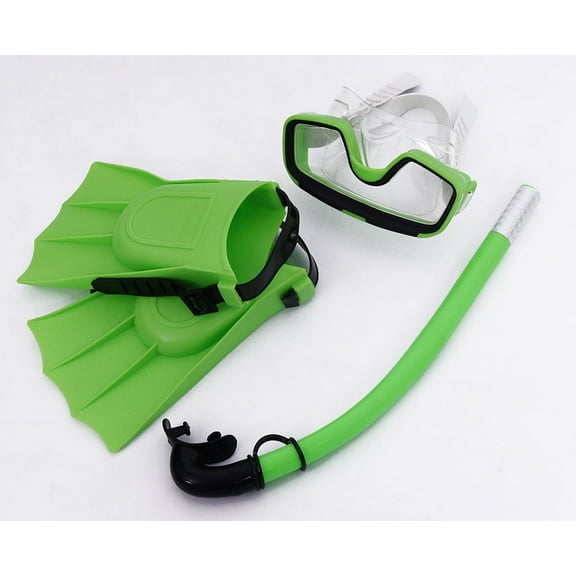 IDEANATEGRATE Kids Set with Fins and Goggles for Swimming Green PVC Stylish Complete Diving Gear