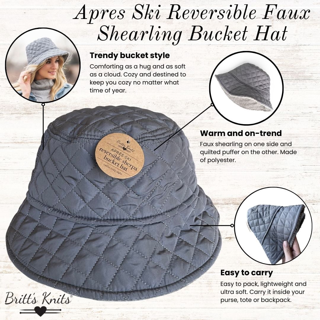 Britt’s Knits Apres Ski Reversible Faux Shearling Bucket Hat - Gray (Women's)