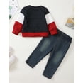 thumbnail image 3 of 2T Baby Boy Outfits 3T Boys Fall Winter Clothes Toddler Boys Long Sleeve Round Neckline Stripe Top Jeans Pants 2PCS Set Red, 3 of 8