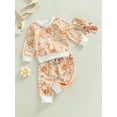 thumbnail image 4 of Elippeo Infant Baby Girls 3 Pieces Outfit 6M 12M 18M 24M 3Y  Floral Print Round Neck Long Sleeve Sweatshirts Tops + Elastic Waist Long Pants + Headband, 4 of 9