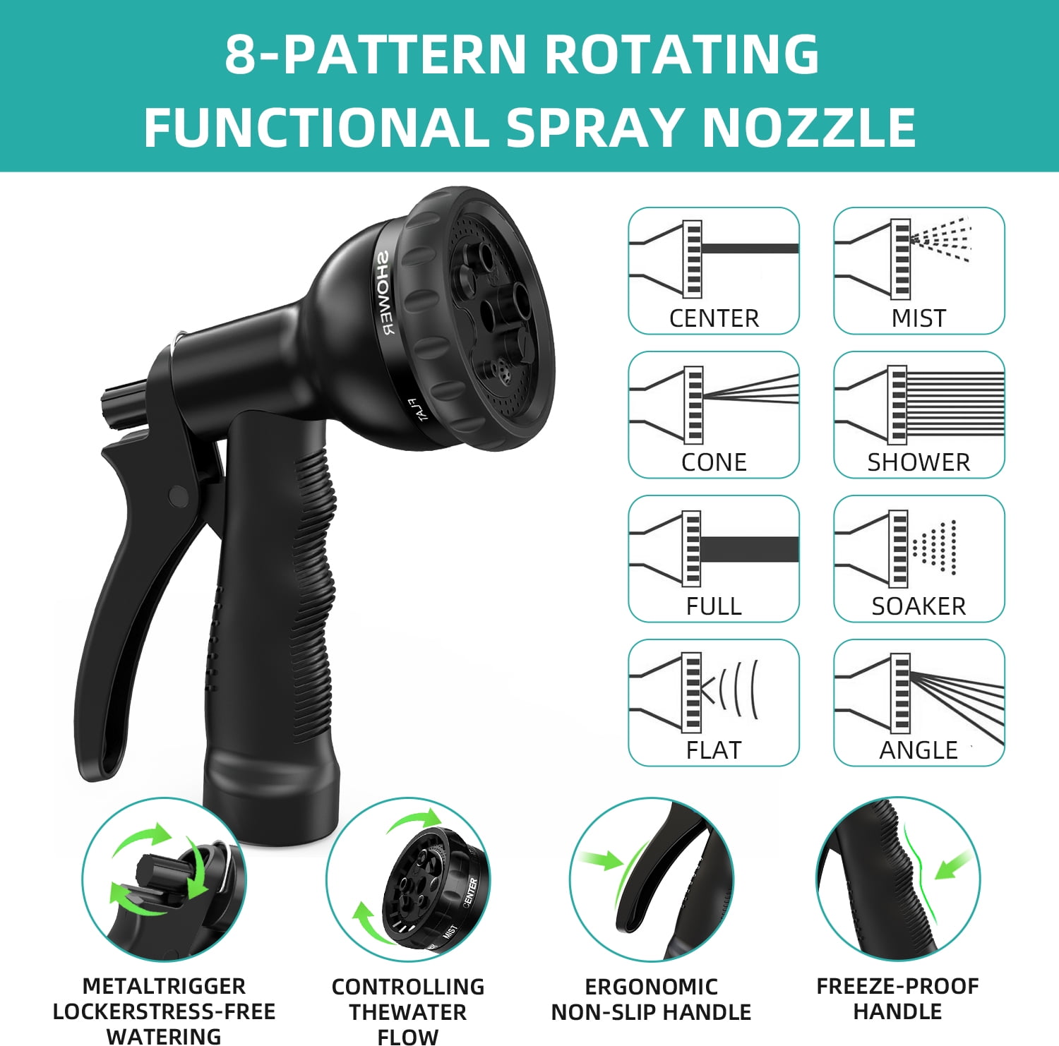 SUNDAN Expandable Garden Hose 50ft No Kink Flexible Water Hoses for Outdoor with 8-Pattern Spray Nozzle(Black)