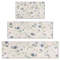 Pioneer Flower Floral Print Pattern Kitchen Rugs Sets Of 3,Kitchen Runner Rugs Non Skid Washable,Decorative Kitchen Floor Mats for Kitchen,Sink,Laundry,17"x30"  17"x47"   17"x59"