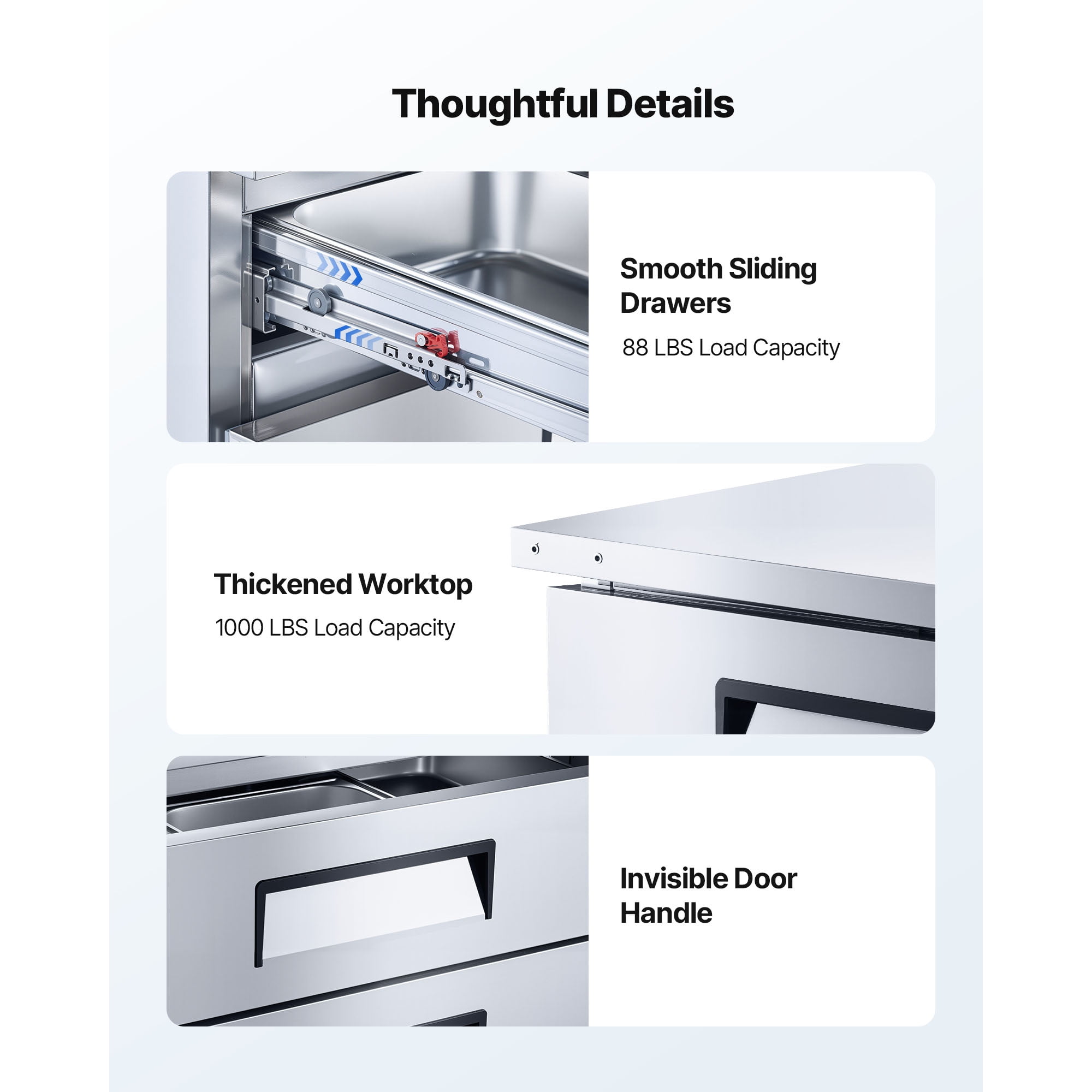 KFFKFF 72" W Commercial Chef Base Refrigerator, 4-Drawer Worktop Fridge with 12 Pans, Stainless Steel Under-Counter Refrigerated Unit with Durable Design and Sleek Door Handle