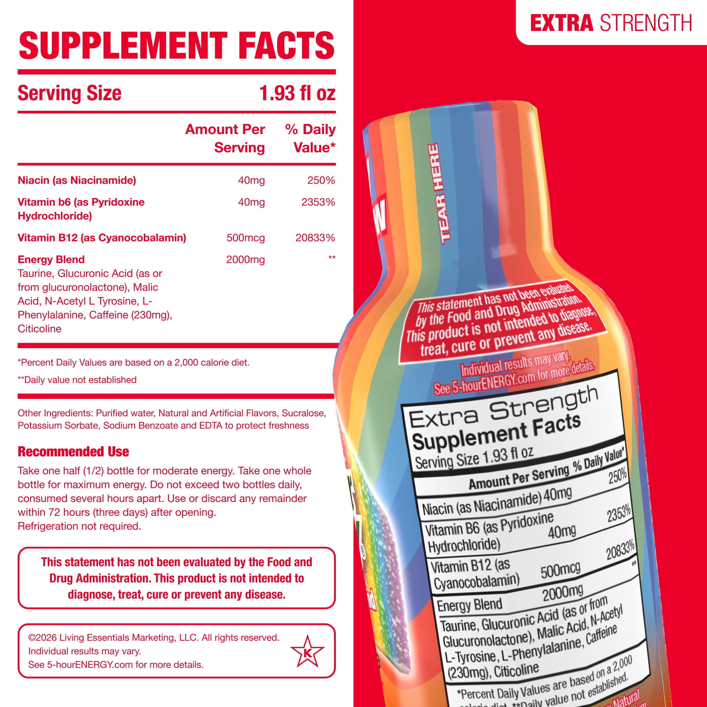 5-hour ENERGY Extra Strength Shots, Fruity Rainbow Flavor, 1.93 fl oz, Pack of 4