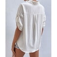 thumbnail image 4 of Women Casual Business Shirt Half Sleeve Turn Down Collar Single Breasted Chest Pockets Loose Top White M, 4 of 6
