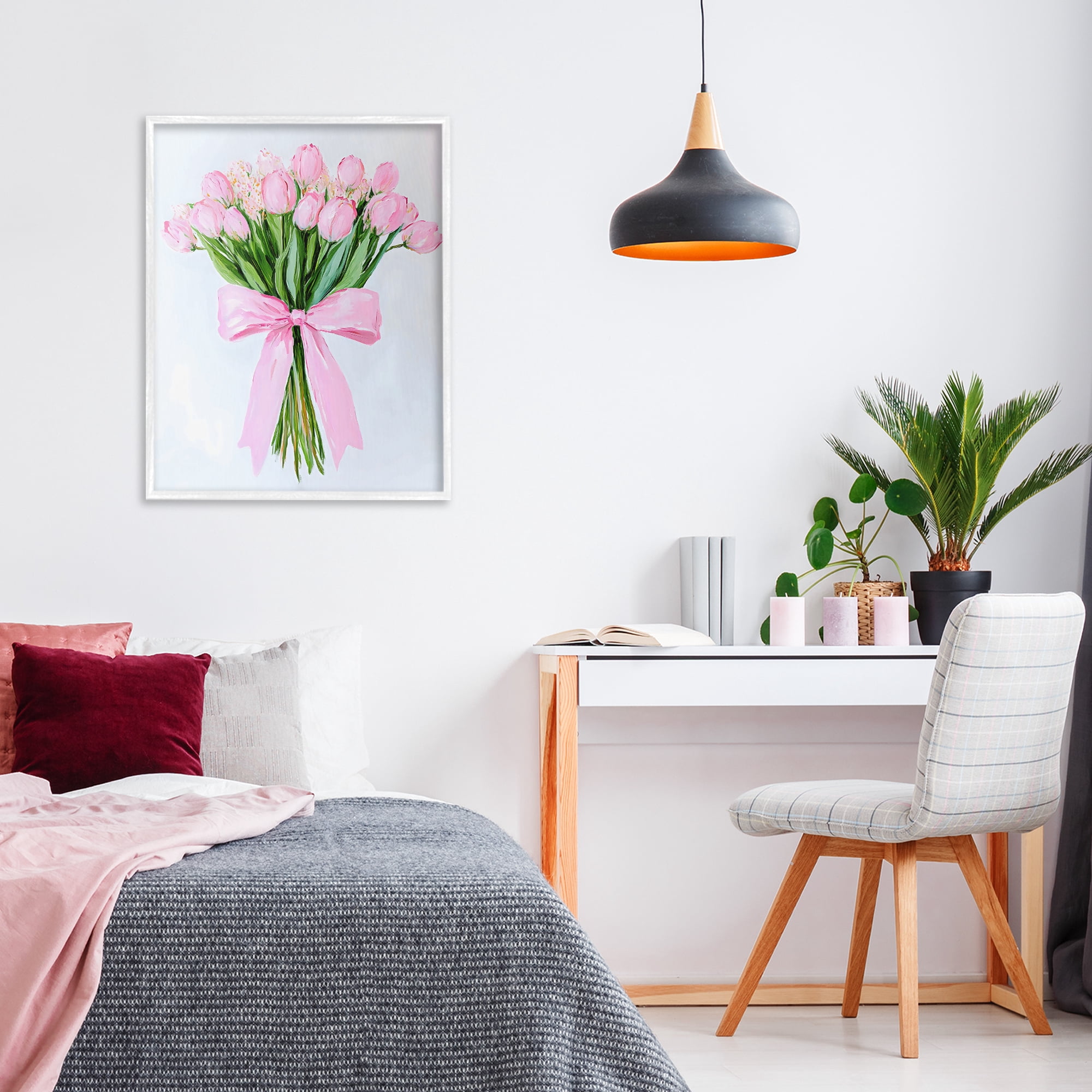 Stupell Industries Soft Pink Tulips with Ribbon White Framed Giclee Art, design by The Prints Vibe