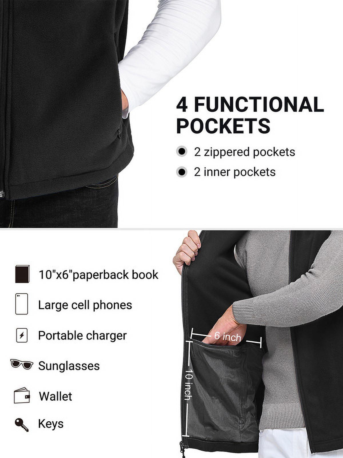 Off Road Ventures Mens Fleece Vest Lightweight Outerwear Zip Up Golf Running Sleeveless Vest With Pockets for Hiking Travel