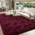 thumbnail image 3 of Janvonne 8x10 Fluffy Burgundy Red Area Rug for Bedroom Living Room Soft Fuzzy Rugs Non-Shedding Indoor Plush Rug for Nursery Kids Room Dorm Room Home Decor, High Pile Shaggy Floor Carpets, 3 of 8