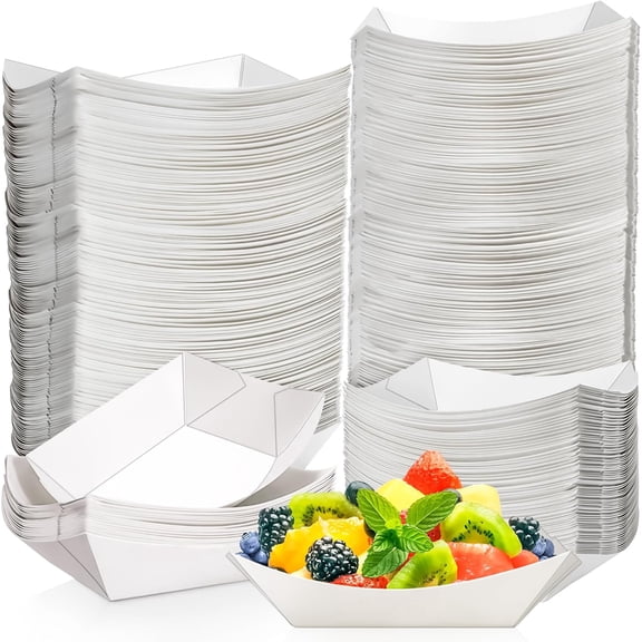 120 Pack 2Lb Paper Food Boat Trays Disposable Paper Boats Containers, White Kraft Food Serving Boat Tray Bowl for Snack Sandwich BBQ Fries Popcorn Dessert Salad Taco Nacho