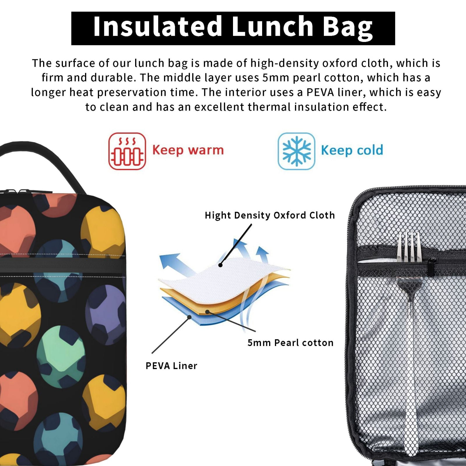 Lunch Bag For Women Men Insulated Portable Lunch Box Bento Box Office Picnic Travel Cooler Bag Soccer Football Cool Sport Style (2)
