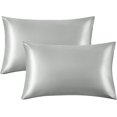 thumbnail image 1 of Funda de almohada de satén para cabello y piel Queen - Funda de almohada de seda gris plata 2 piezas, 1 of 5