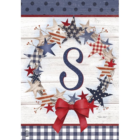 American Wreath Monogram Patritoic Garden Flag 12 x 18 Inch Polyester Outdoor Decor
