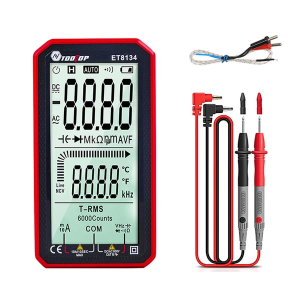 ET8134 Pantalla LCD portátil de 4,7 pulgadas Multimetro de tensión de corriente directa corri TOOLTOP Medición de corriente de voltaje CA