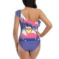 thumbnail image 5 of Gaeub Dog Washes in a Pink Bath Women's One Shoulder Ruffle Tummy Control Swimwear for Swimming Surfing Beach Party - Large, 5 of 8