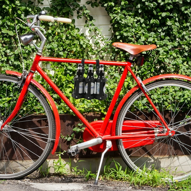 Botellero para bebidas con asa, capacidad para 6 botellas, para andar en bicicleta (negro)