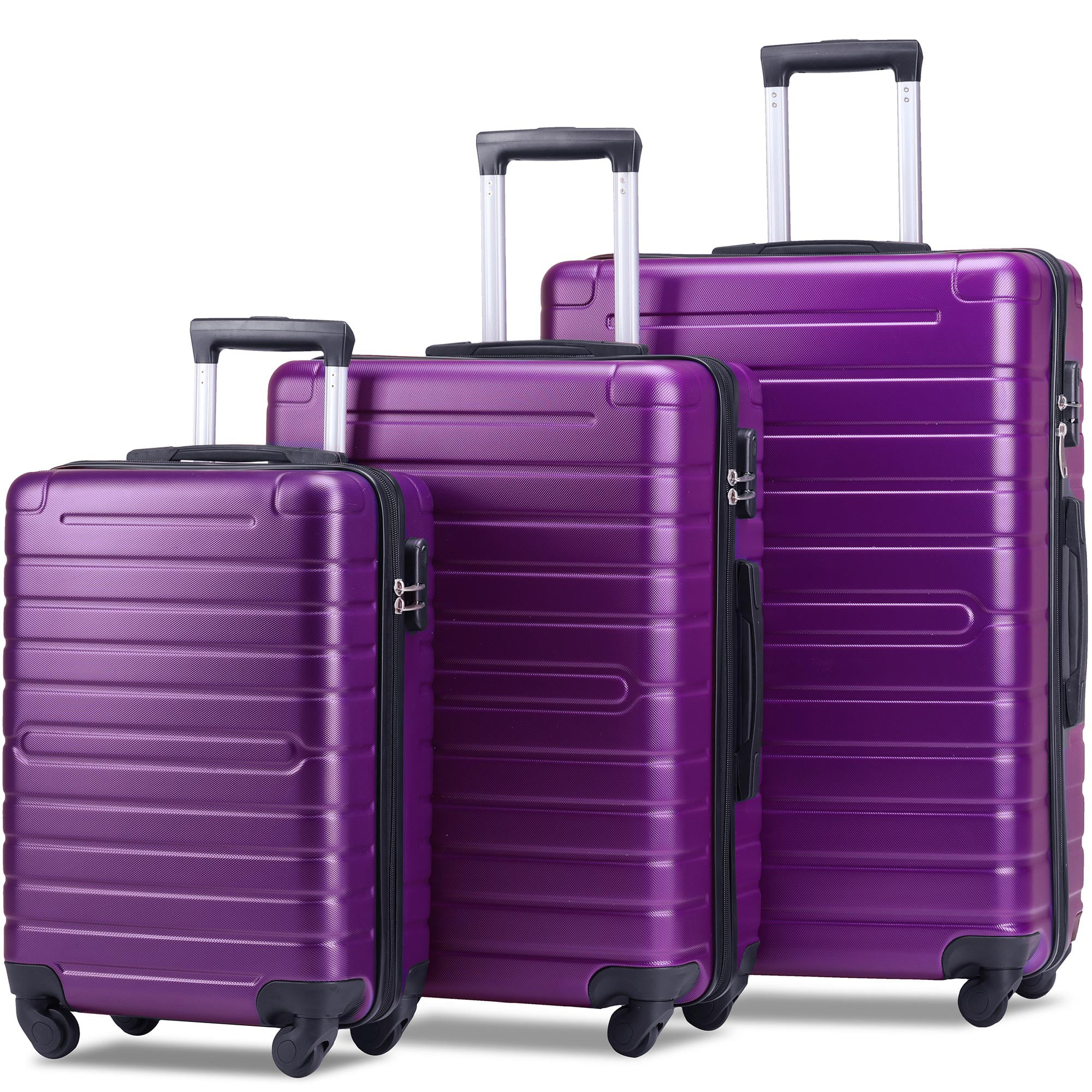 purple Luggage Set 3 Piece Set Suitcase set Spinner Hard shell Lightweight 
