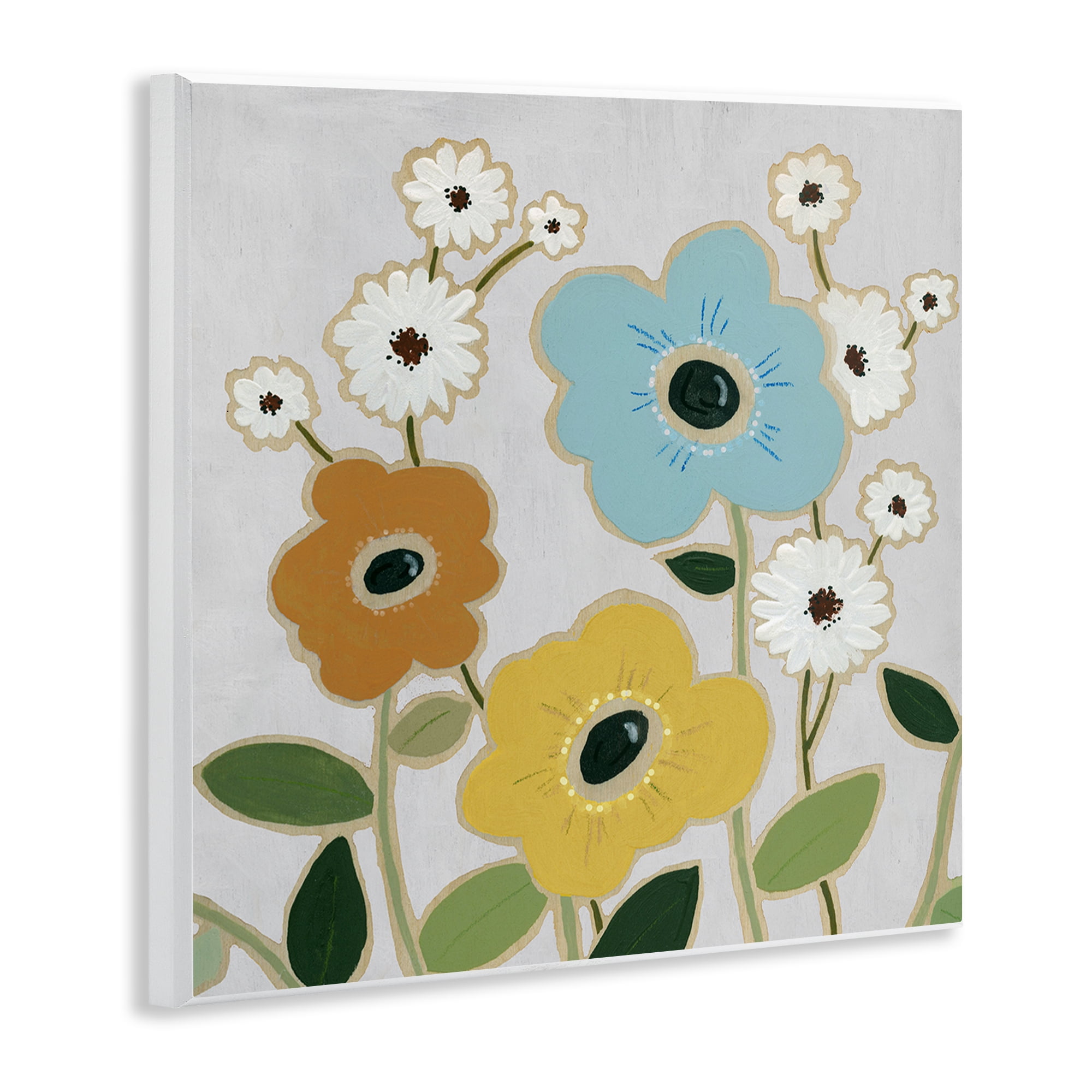 Stupell Industries Primary Hued Blossoms Plants & Flowers Painting Unframed Art Print Wall Art, 12 x 12
