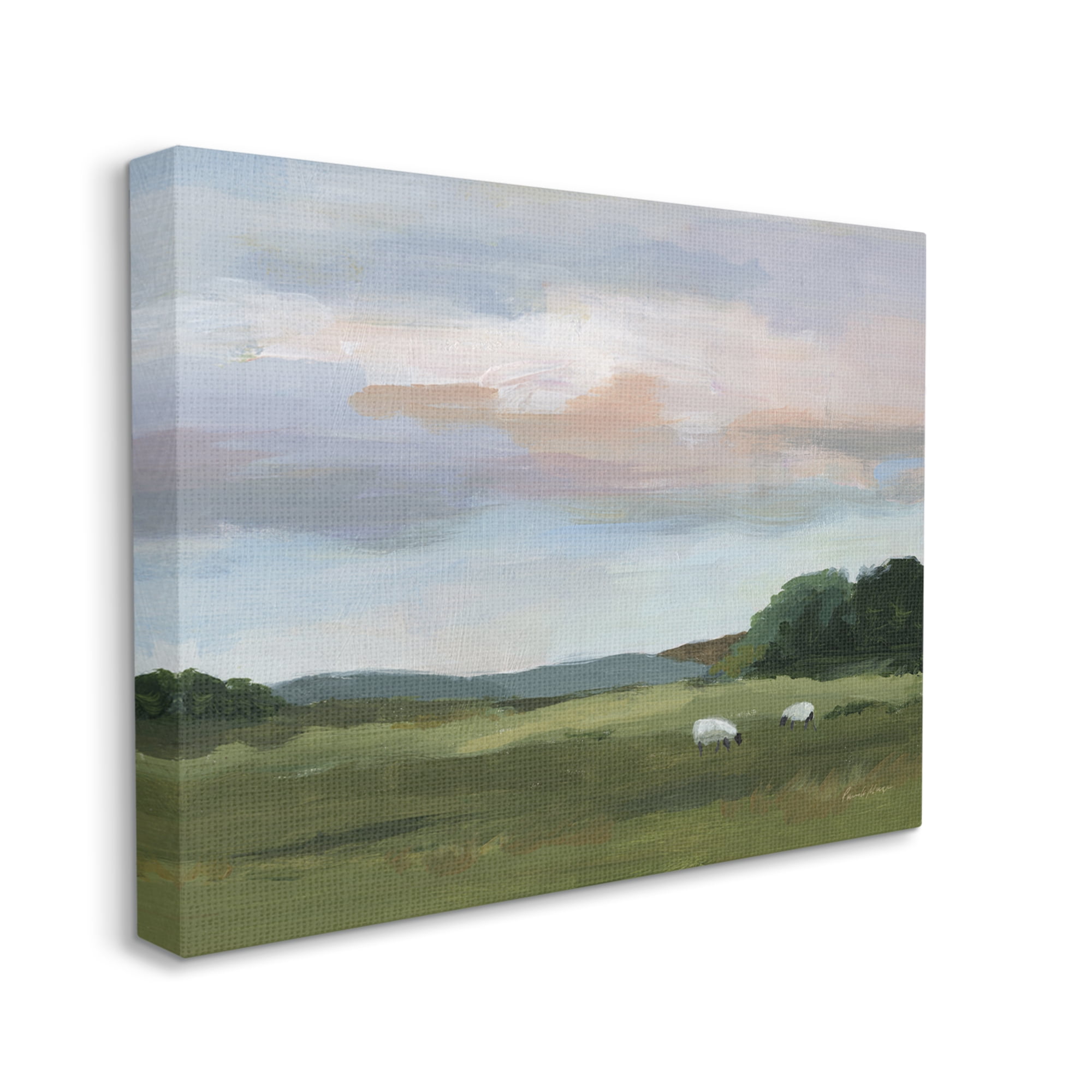 Stupell Industries Sheep in Country Field Landscape Painting Gallery Wrapped Canvas Art Print Wall Art, 30 x 24