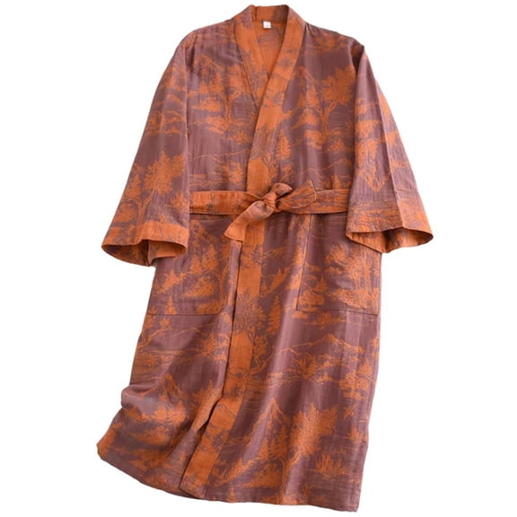 Jiibva Couple Pajamas Robe Kimono Robe Loose Jacquard Night-robe Pajamas Japanese Pajamas Dressing Gown Cotton Robe Women Robe Bathrobe,M
