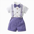 thumbnail image 2 of Xudanell Toddler Boy Outfit formal Casual Short Sleeve Shirt Top Shorts with Necktie Gentle Toddler Boy Summer Outfit Purple 9-12 Months, 2 of 7