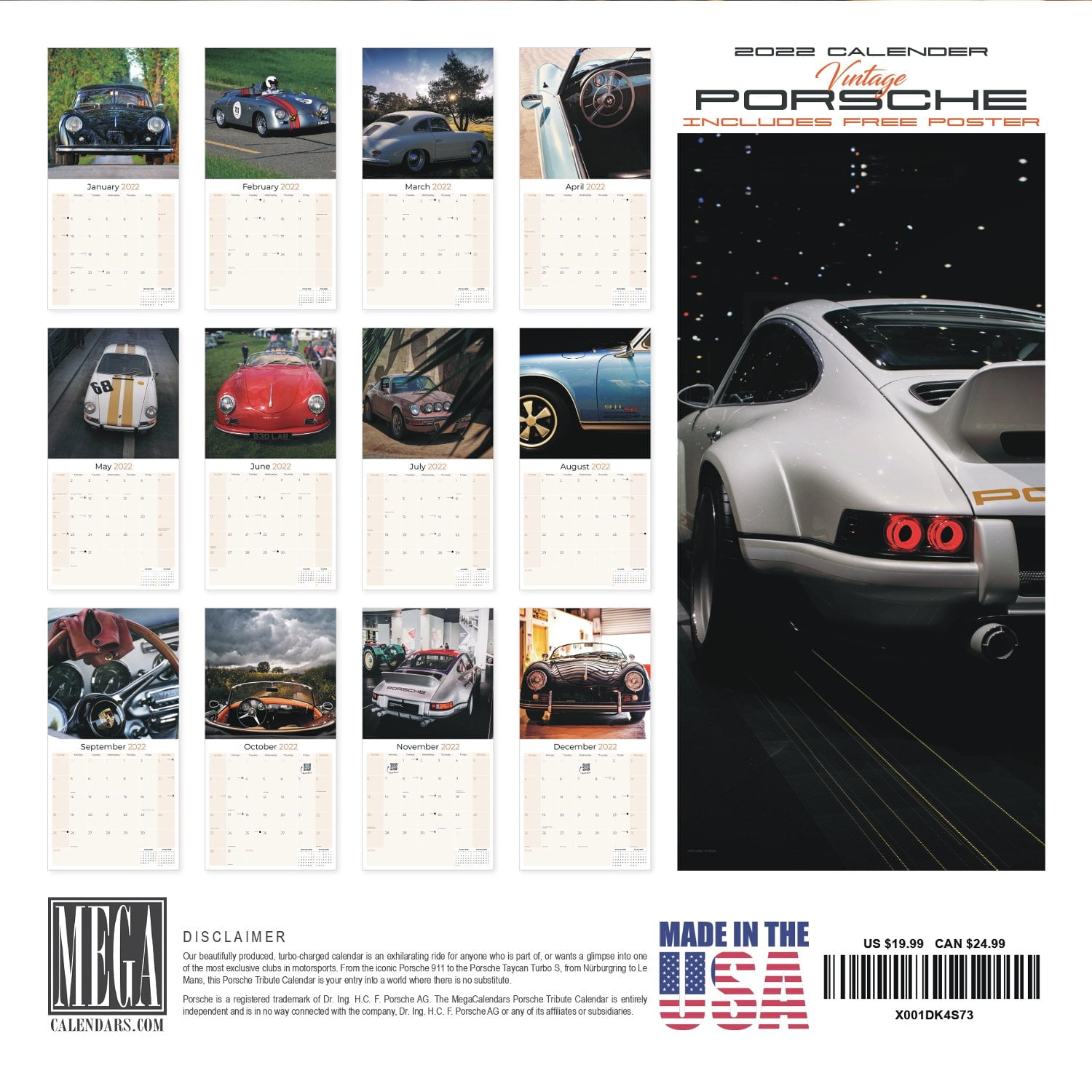 Calendrier Porsche 2023 Vintage Porsche Calendar 2021-2022 - Classic Car Monthly Wall Calendar -  Made In Usa - 12 X 24 (Open) - Sportscar Planner Calendar For Organizing &  Planning - Walmart.com