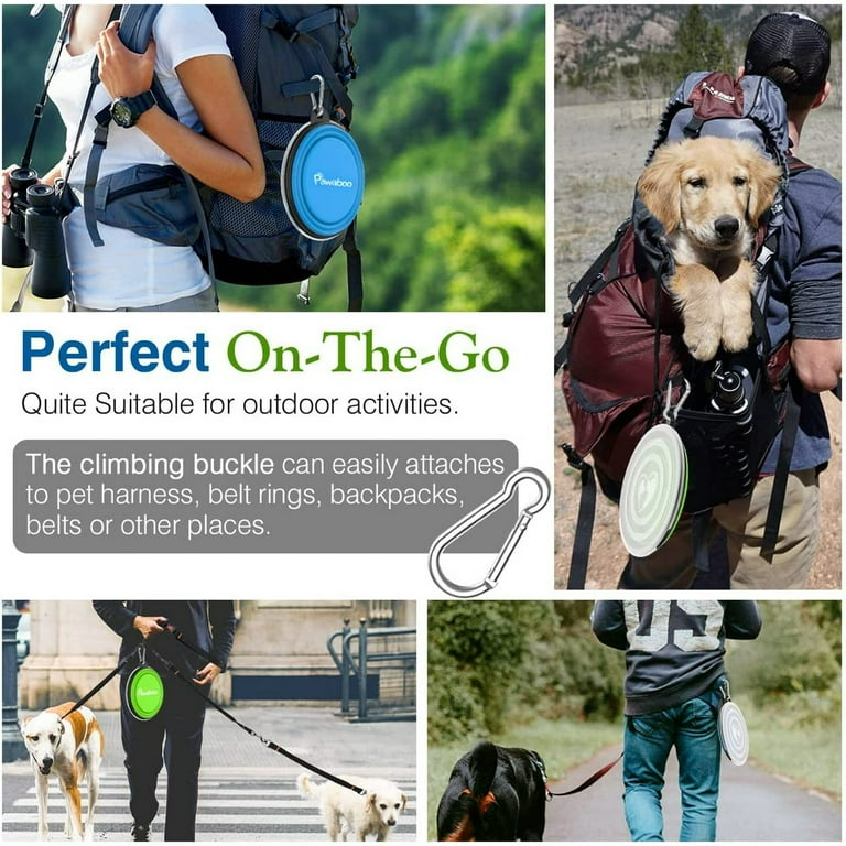 Pawaboo Collapsible Dog Bowls 2 Pack with Lids, Blue & Green photo 7