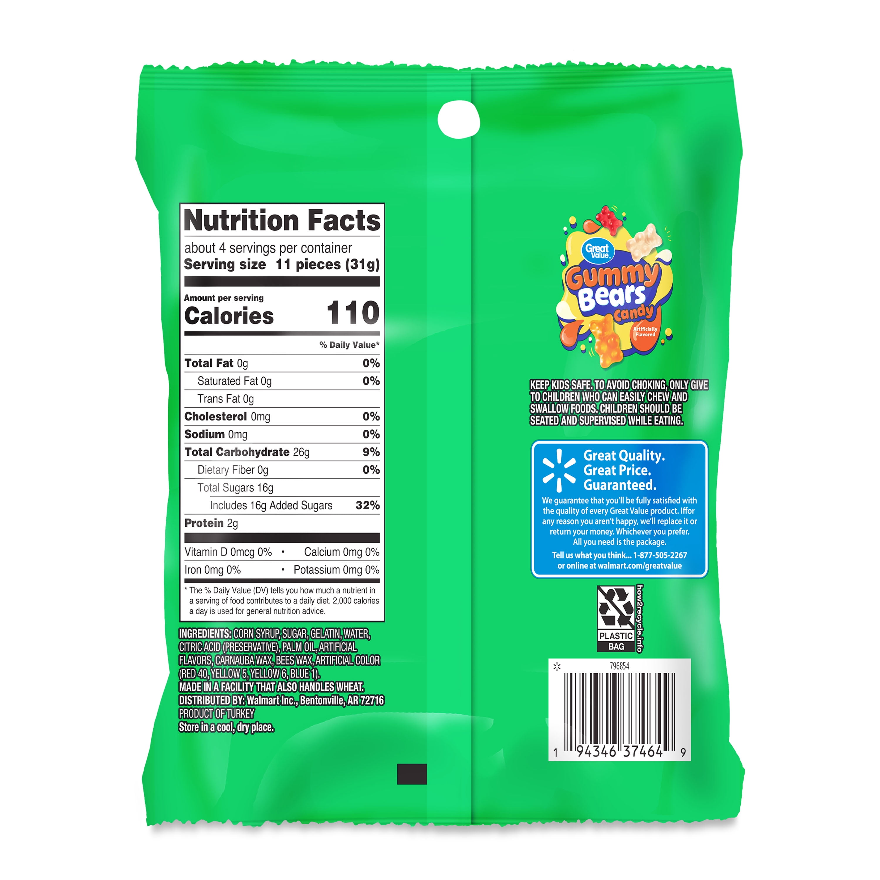 Great Value Gummy Bears Chewy Candy, 4 oz