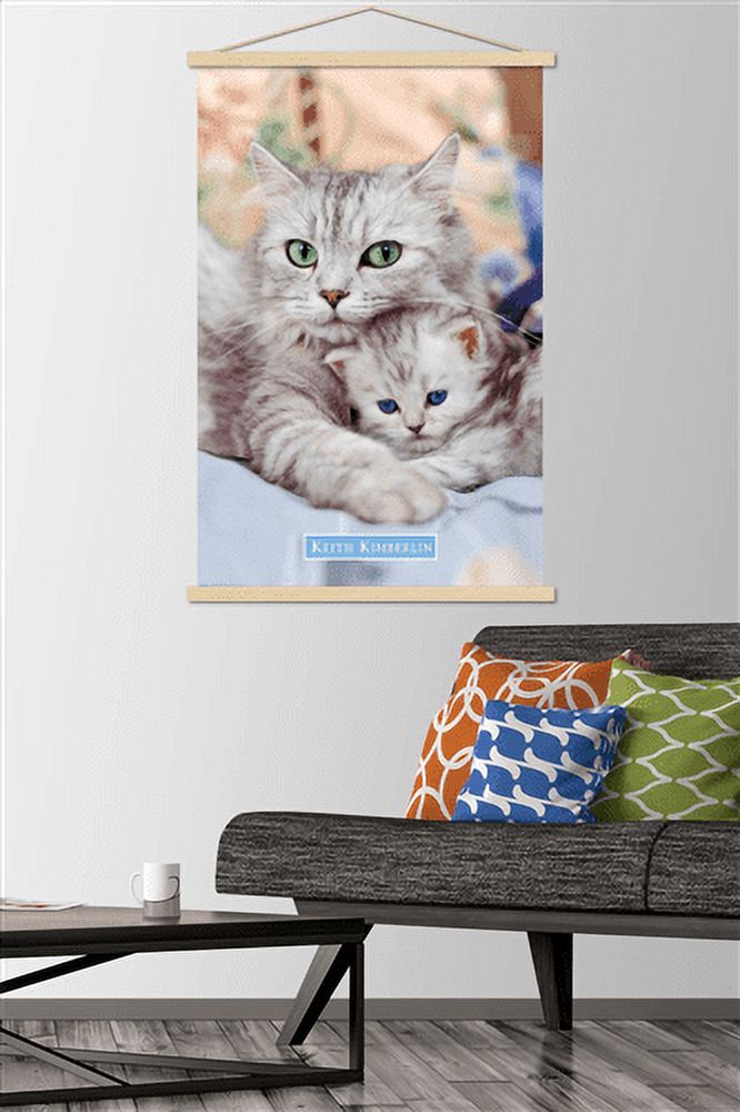 Keith Kimberlin - Momma and Kitten Wall Poster with Wooden Magnetic Frame, 22.375" x 34"