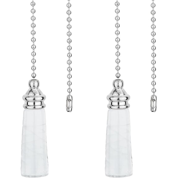 2Pcs Ceiling Fan Pull Chain 14.37 Inches Decorative Crystal Glass Cylindrical Beaded Pull String Ornament Pendant Extension Chains for Ceiling Light Lamp Fan Chain Extender