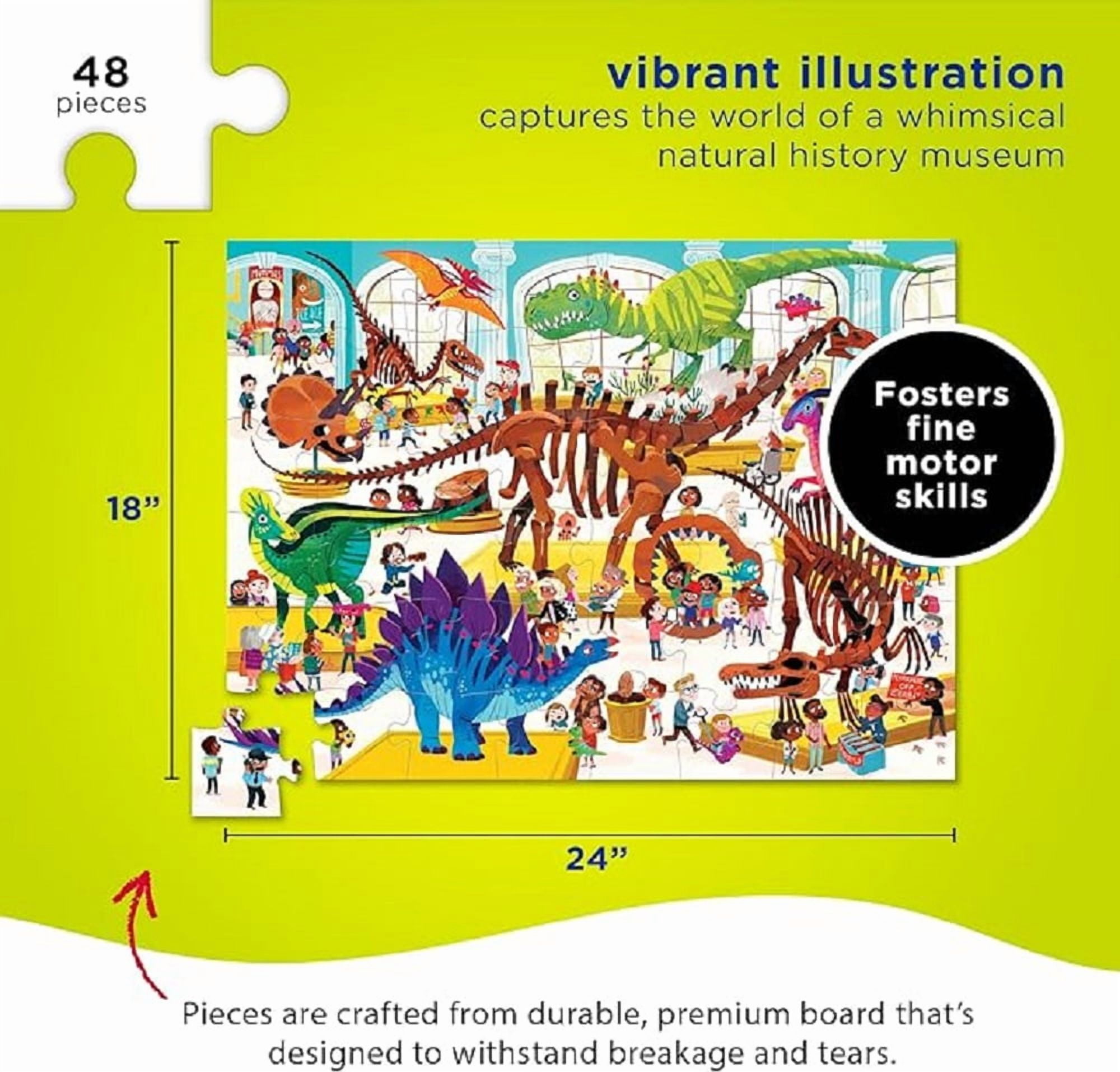 Crocodile Creek 48-Piece Jigsaw Floor Puzzle - Fun Floor Puzzles for Kids Ages 4-8 - Heavy-Duty Shaped Box for Storage - Dinosaur Museum - 18 x 24 inches Finished