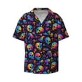 thumbnail image 5 of Daiia rainbow color Skull mushroom Men's Linen Shirts Short Sleeve Casual Shirts Button Down Shirt for Men Beach Summer Wedding Shirt-Small, 5 of 6