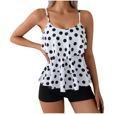 Arnsht Summer Conservative Tankini Swimsuits for Women Two Piece Bathing Suits Tankini Top with Boyshorts Tummy Control Swimwear White L