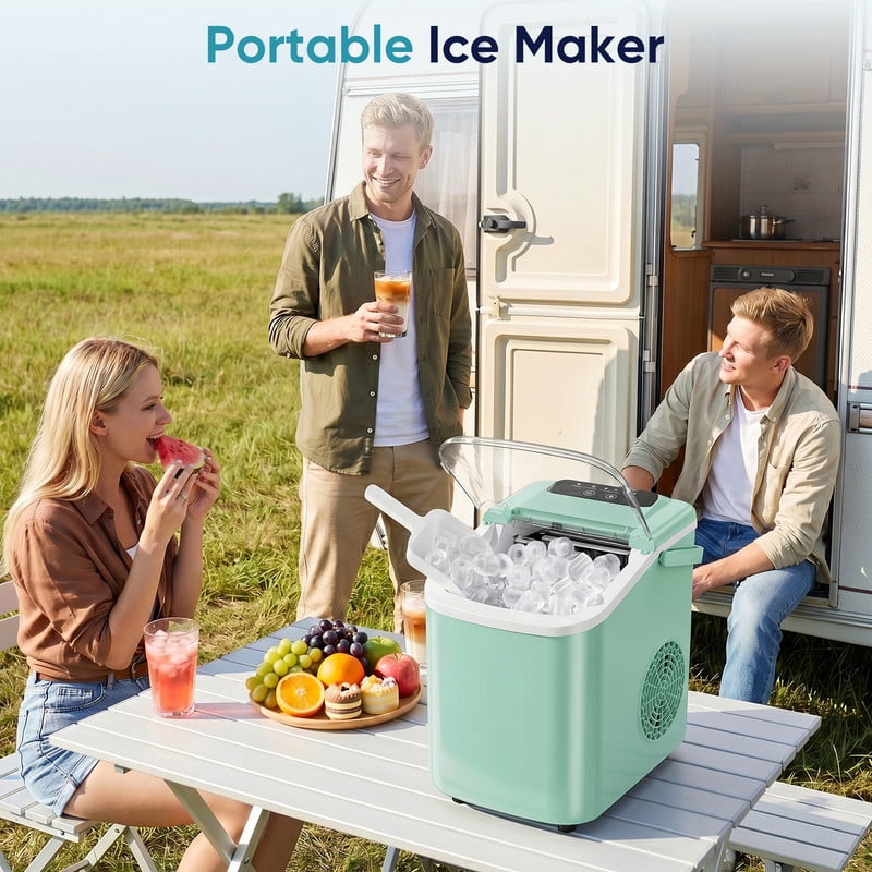 Gianna Ice Maker, Nugget Ice Makers Countertop, Portable Handle, 26lbs Daily, 9 Bullet Cubes in 6~8 Mins, Self-Cleaning with Basket and Scoop for Home，Kitchen，Green