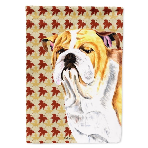 Carolines Treasures SC9214-FLAG-PARENT Bulldog English Fall Leaves Portrait Flag  multicolor