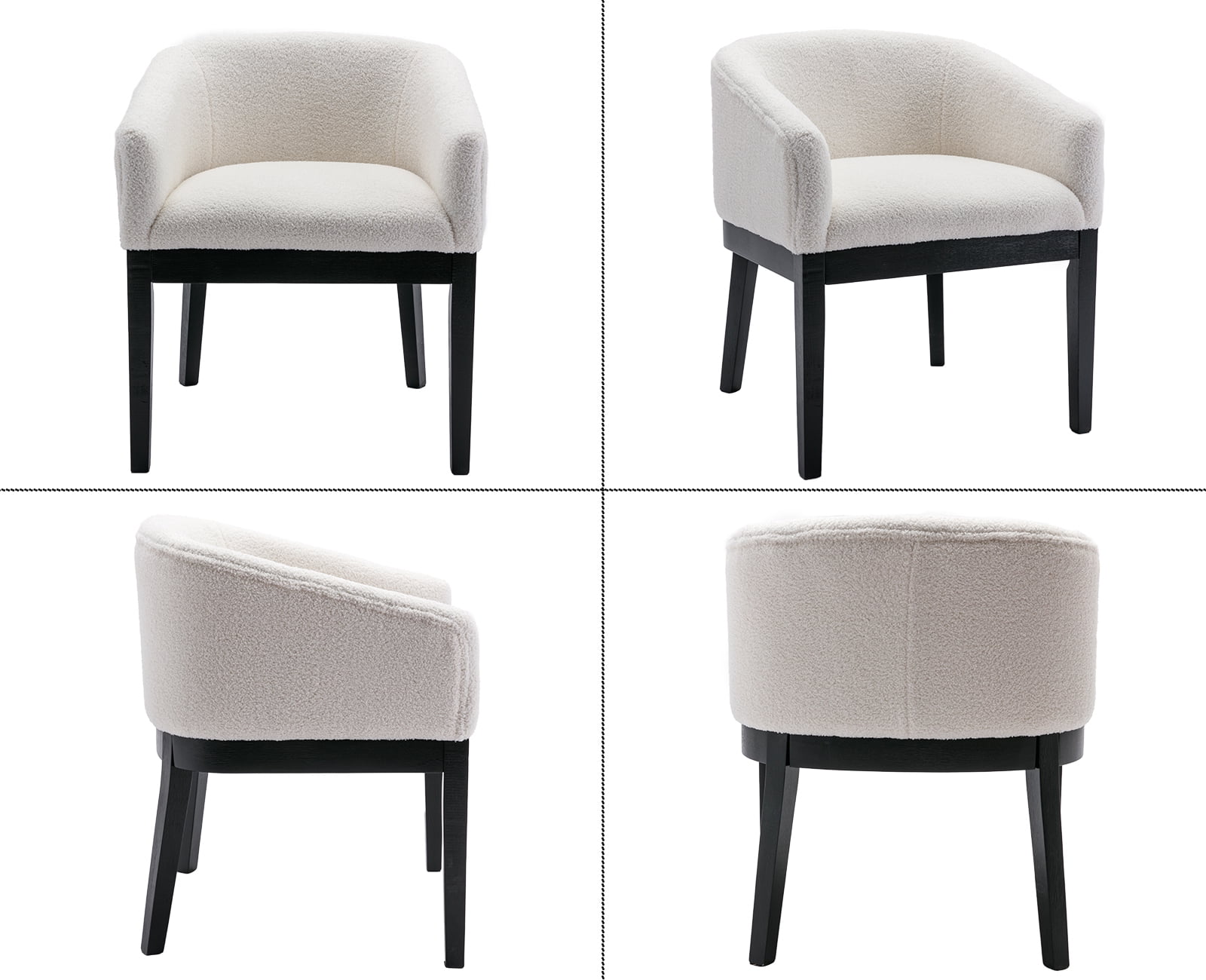 Guyou Modern Upholstered Dining Chairs Set of 4, Farmhouse Sherpa Kitchen & Dining Room Chairs with Armrests, 18" W Wooden Barrel Accent Chair Armchair for Dining Room Living Room Bedroom, White