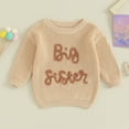 thumbnail image 2 of Okbabeha Baby Toddler Girl Boy Knit Sweater Letter Print Sweatshirt Big Sister Little Sister Matching Outfits Fall Winter Clothes, 2 of 7