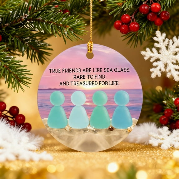 YOHAVEN "True Friend Is Like Sea Glass" 2D Christmas Ornament, Heartfelt Friendship Holiday Décor for Christmas Tree, Thoughtful Gift for Best Friend, Christmas Decorations for Home & Office