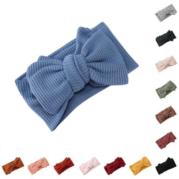 Krdevn Baby Oversized Bow Headband Waffle Knit Fabric Soft Stretchy Breathable Wide Turban Hair Accessory for Girls Daily Photography Outfit Matching