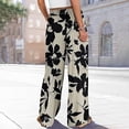 thumbnail image 6 of Palazzo Pants for Women 2026 Spring Summer Floral Print Elastic High Waist Wide Leg Loose Flowy Boho Beach Pants with Pockets, 6 of 8