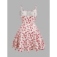 thumbnail image 2 of White Cherry Print Fit & Flare Mini Dress With Spaghetti Straps And Tie Front, 2 of 5