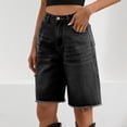 thumbnail image 5 of Oplxuo Women's Ripped Denim Bermuda Shorts, Stretchy Casual Summer High Waisted Loose Knee Lenght Jean Shorts with Pockets, 5 of 7