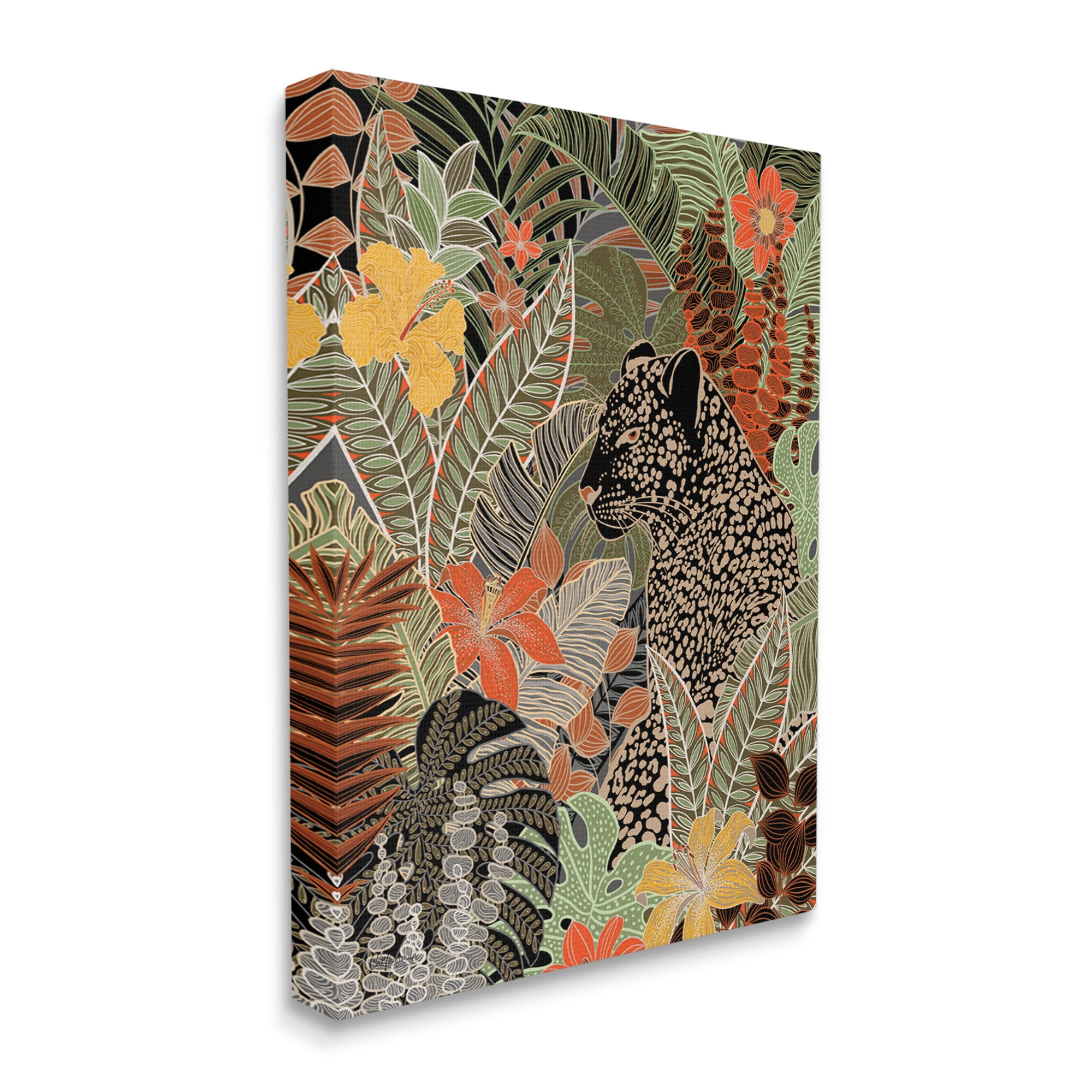 Stupell Industries Leopard in Jungle Pattern Animals & Insects Painting Gallery Wrapped Canvas Print Wall Art, 16 x 20